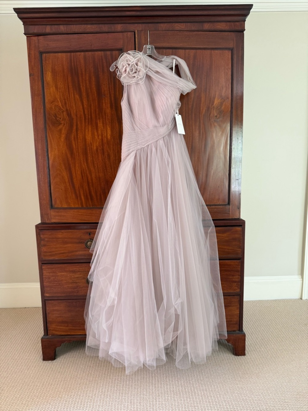 Gemy Maalouf One Shoulder Tulle Gown with Floral Accent, NWT